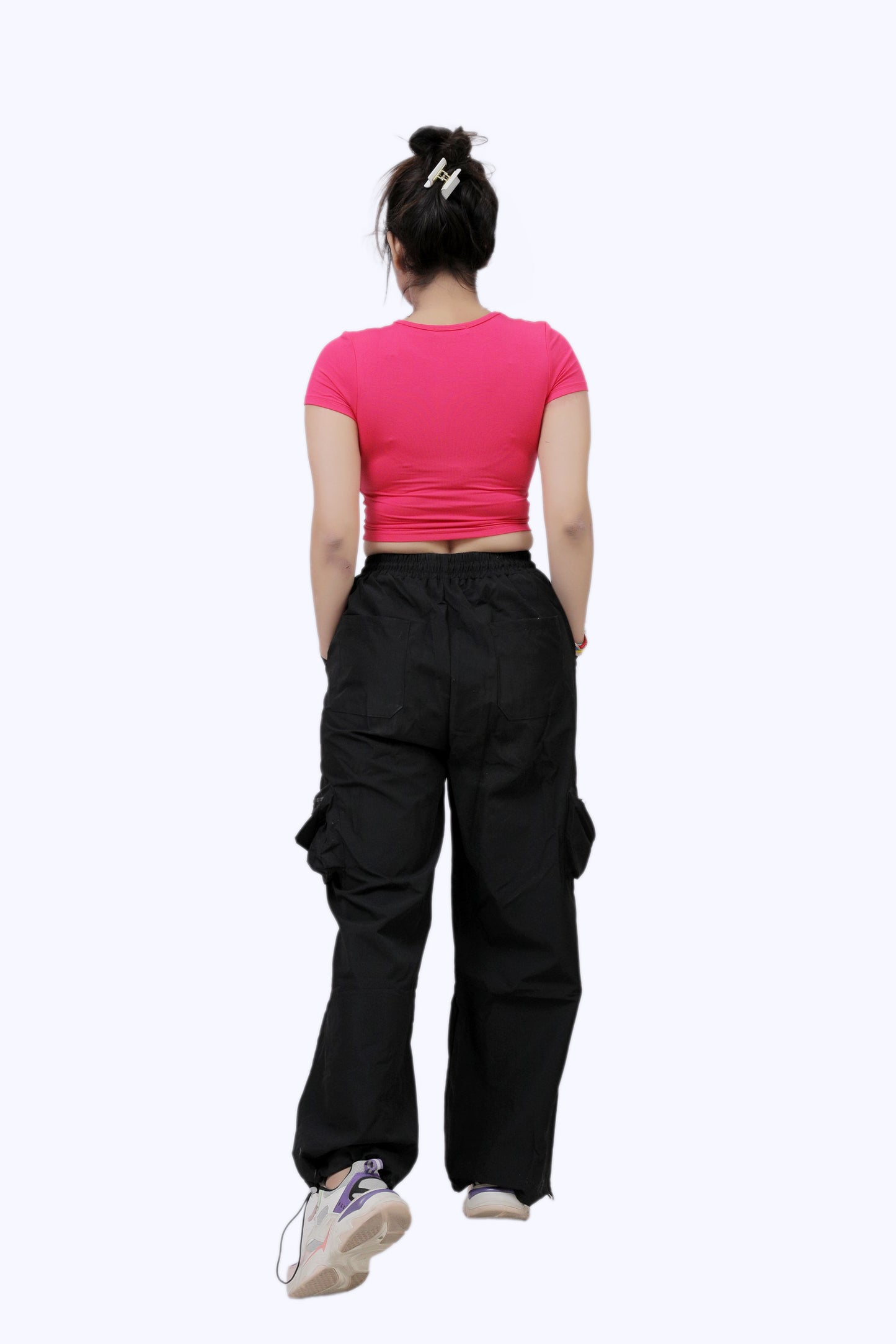 Black Imported Parachute Fit Cargo Pants