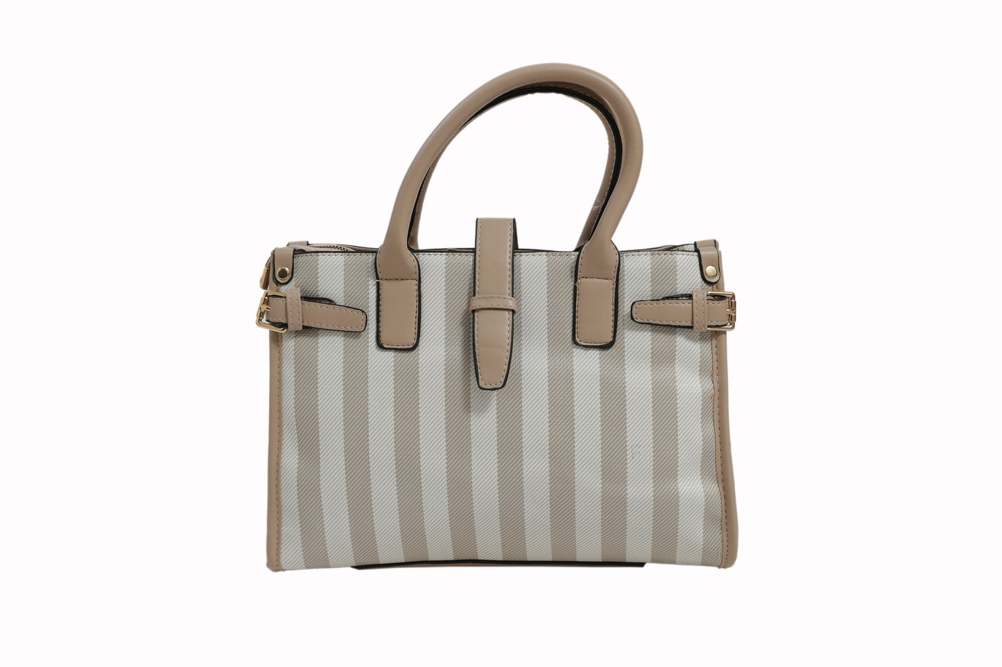 Beige White Striped Satchel Bag