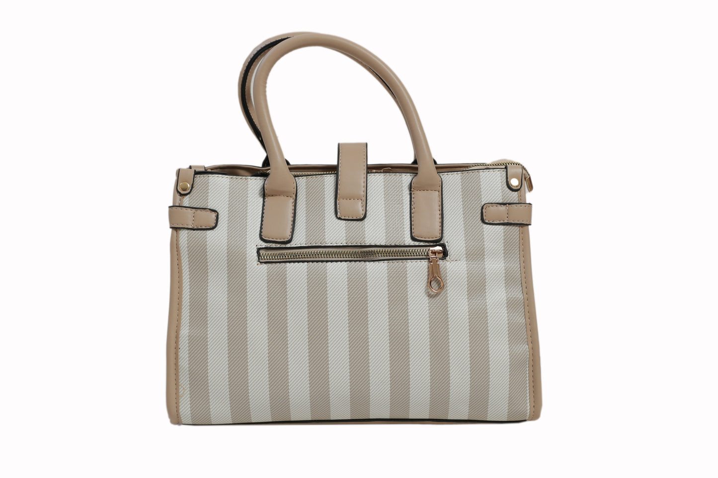 Beige White Striped Satchel Bag